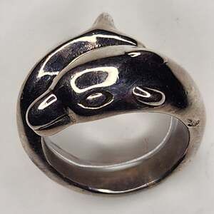 Vintage 925 Sterling Silver Dolphin Porpoise Bypass Ring